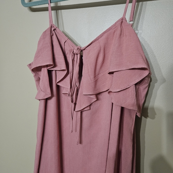 Easel Los Angeles Pink Linen Cotton Blend Midi Dress Size M Adjustable Straps - Picture 3 of 7